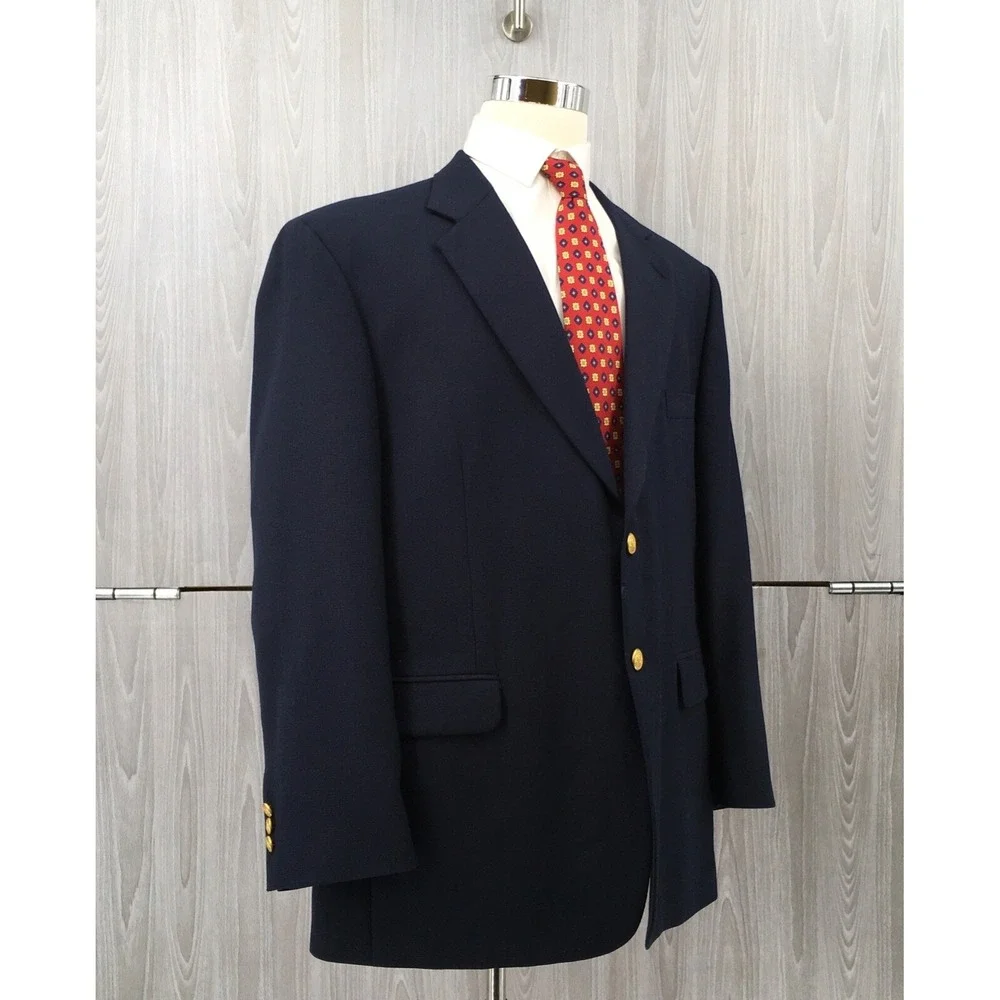 Stafford Men's Wool Blend Gold Button Blazer Blue Size:‎ 46R